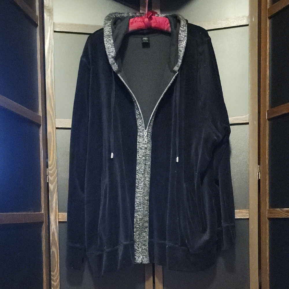 Avenue Leisure Black With Silver Trim Hooded Jacket